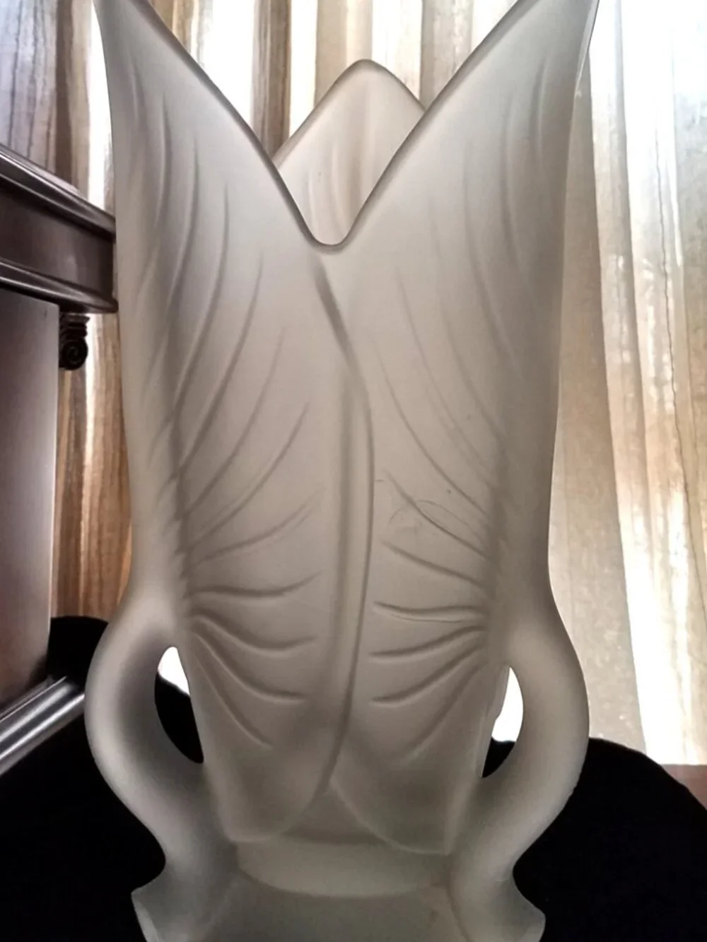 Vintage Barolac Czech Art Deco 1930s Frosted Glass Water Lily Tulip Leaf Vase